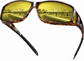 URUMQI Night Vision Driving Glasses Fit Over Eyeglasses for Men Women, Anti Glare Polarized Nighttime Glasses Yellow Lens