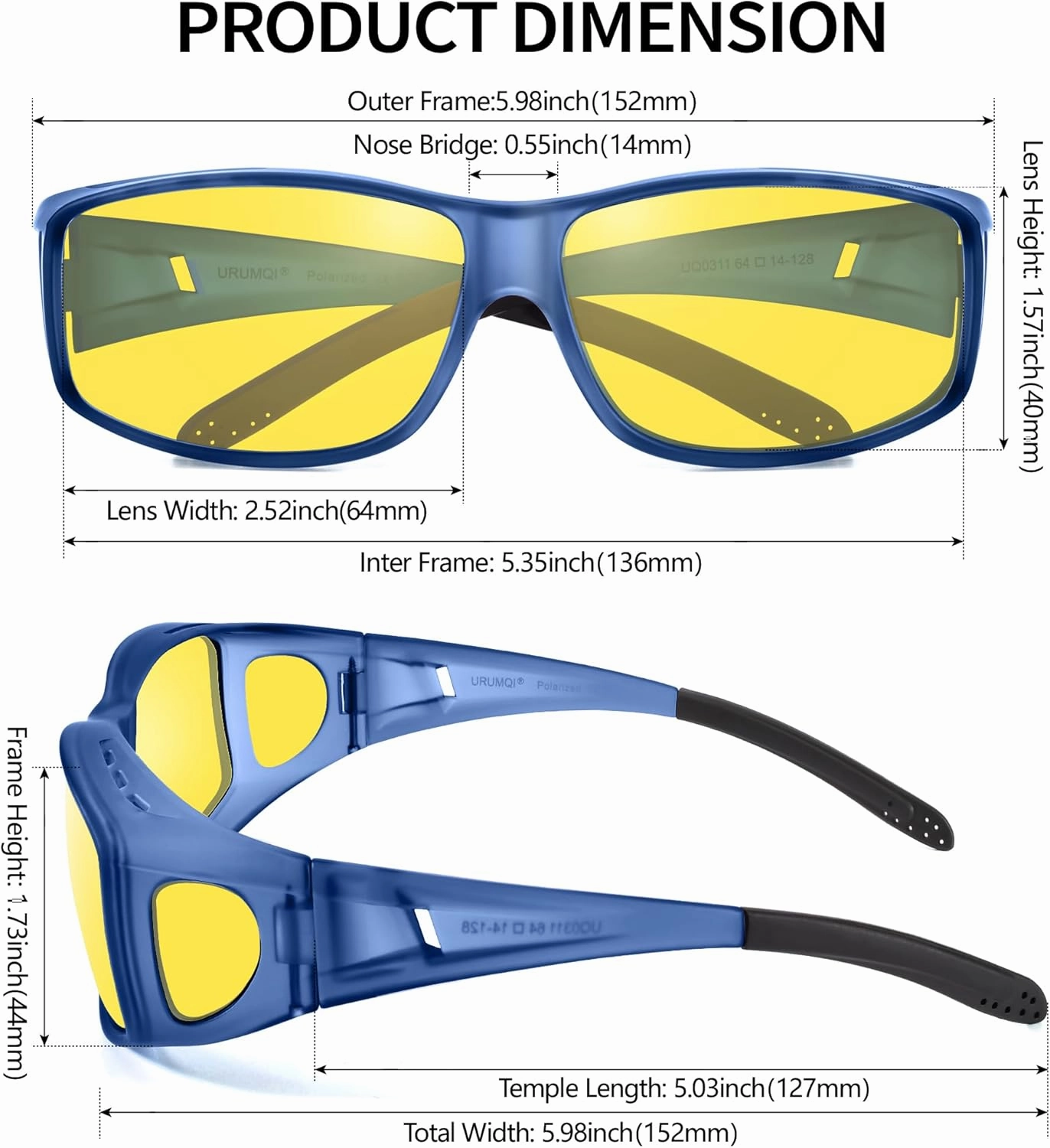 URUMQI Night Vision Driving Glasses Fit Over Eyeglasses for Men Women, Anti Glare Polarized Nighttime Glasses Yellow Lens