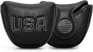USA Mallet Putter Cover Headcover Magnetic Golf Head Covers Headcovers Club Protective Equipment for Scotty Cameron Odyssey Two Ball Taylormade Durable Thick Pu Leather