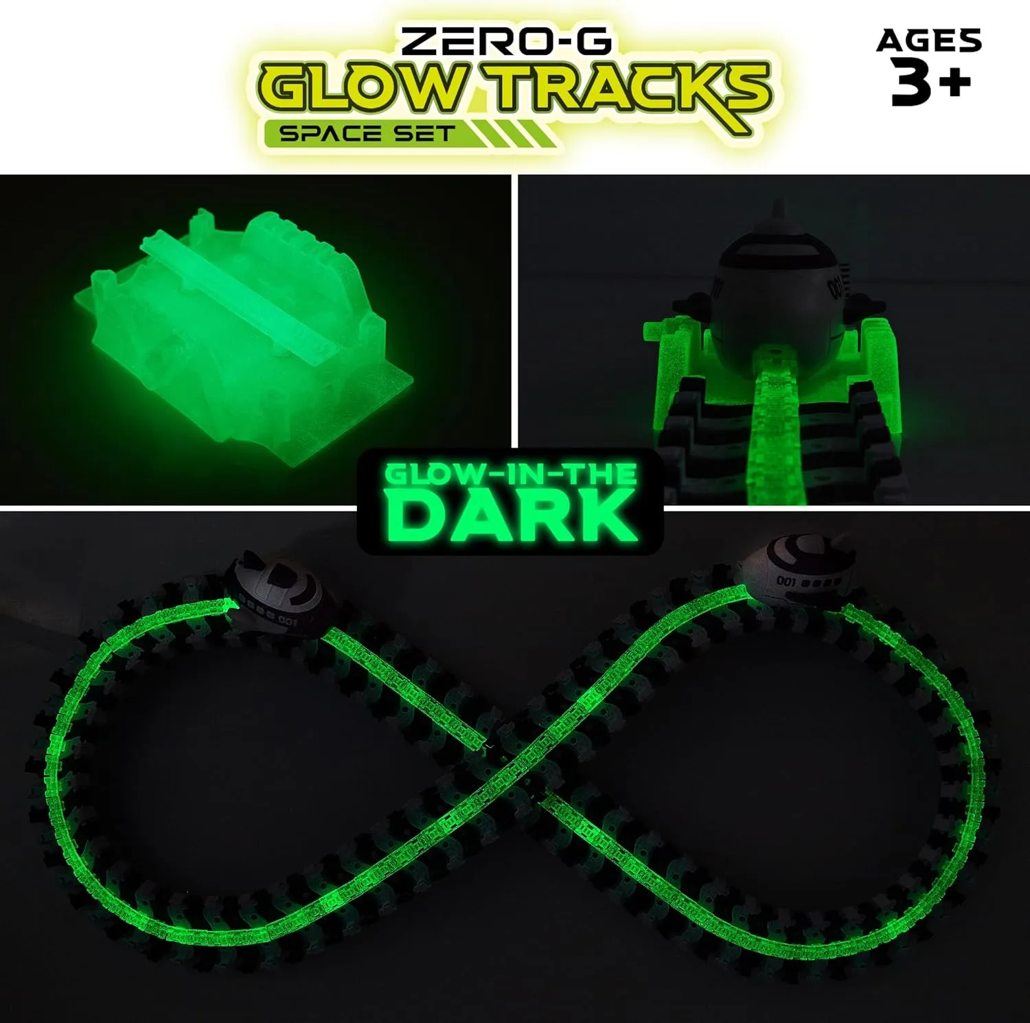USA Toyz Zero G Space Glow Race Track for Kids- 258pc Glow in The Dark Flexible Race Track Set with Suction Cups, 2 Rocketship Cars, Take Apart STEM Building Toy Car Tracks for Boys and Girls Age 3 