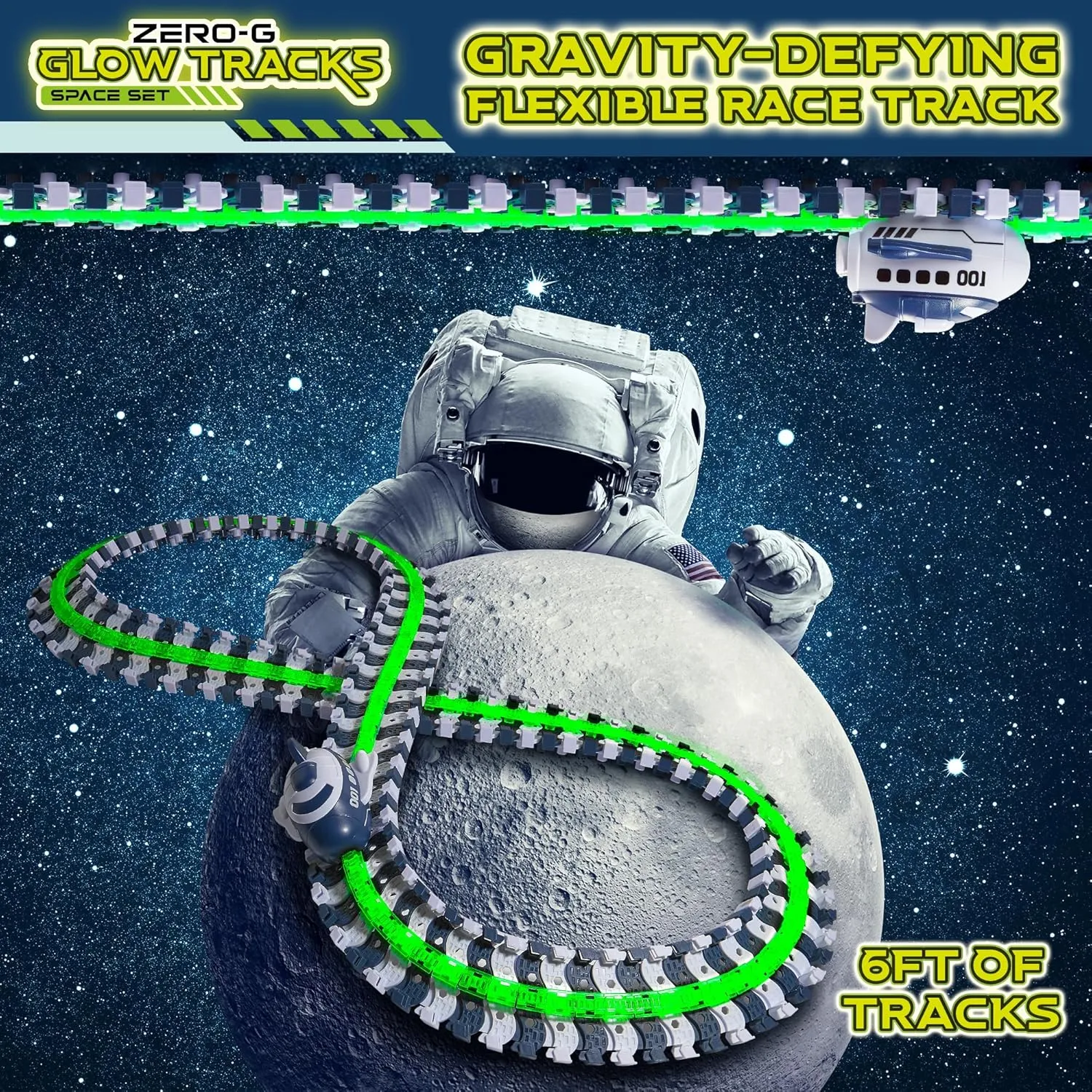 USA Toyz Zero G Space Glow Race Track for Kids- 258pc Glow in The Dark Flexible Race Track Set with Suction Cups, 2 Rocketship Cars, Take Apart STEM Building Toy Car Tracks for Boys and Girls Age 3 