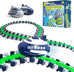 USA Toyz Zero G Space Glow Race Track for Kids- 258pc Glow in The Dark Flexible Race Track Set with Suction Cups, 2 Rocketship Cars, Take Apart STEM Building Toy Car Tracks for Boys and Girls Age 3 