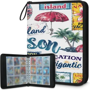 Vacation 3 Ring Trading Zipper Binder Strap, Trading Card Binder 4 Pocket, 400 Pockets Card Holder with 50 Removable Sleeves for Game Cards