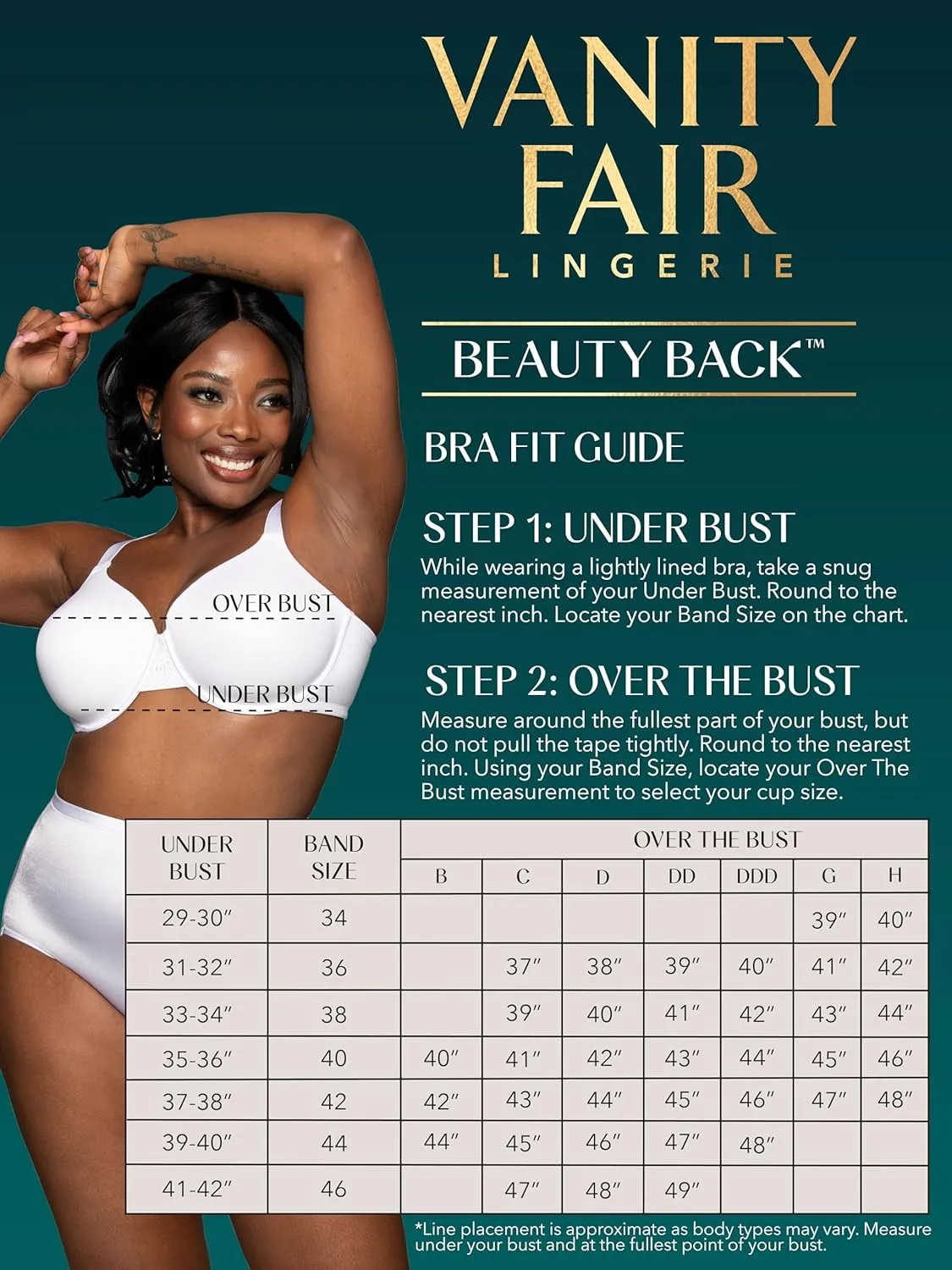 Vanity Fair Women's Full Figure Beauty Back Smoothing Bra, 4 Way Stretch Fabric, Lightly Lined Cups up to H