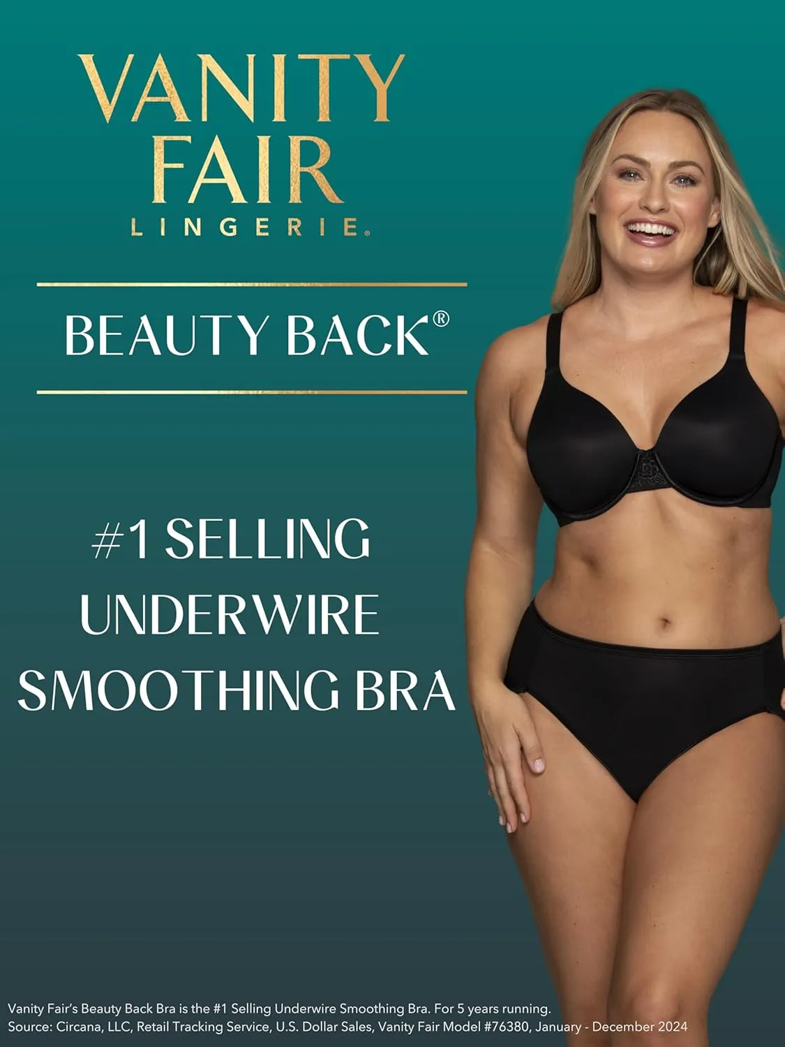 Vanity Fair Women's Full Figure Beauty Back Smoothing Bra, 4 Way Stretch Fabric, Lightly Lined Cups up to H