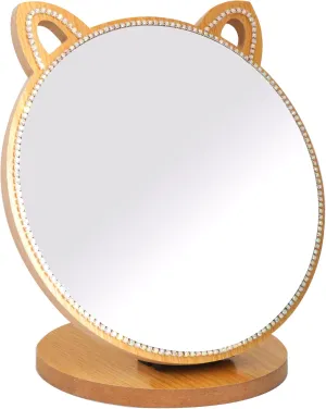 Vanity Makeup Mirror with Crystal Rhinestone Girls Desk/Tabletop Mirror Cute cat Shape for Counter top in Bedroom/Bathroom (6.7")