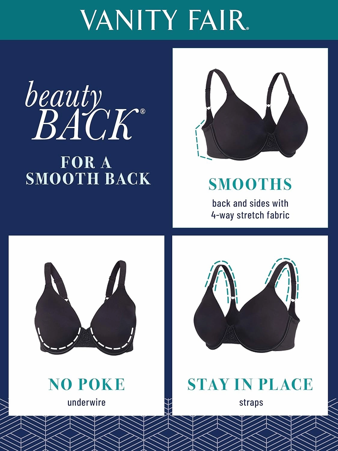 Vanity Fair Women's Beauty Back Full Figure Underwire Smoothing Bra with Lace