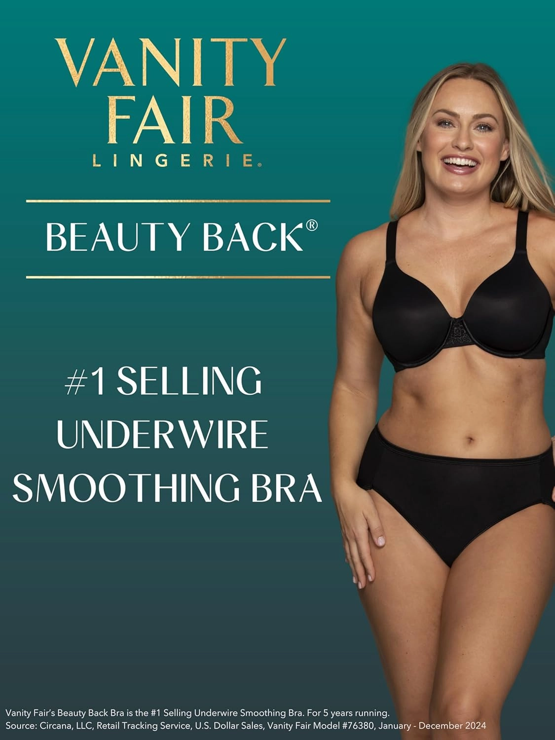 Vanity Fair Women's Full Figure Beauty Back Smoothing Bra, 4 Way Stretch Fabric, Lightly Lined Cups up to H