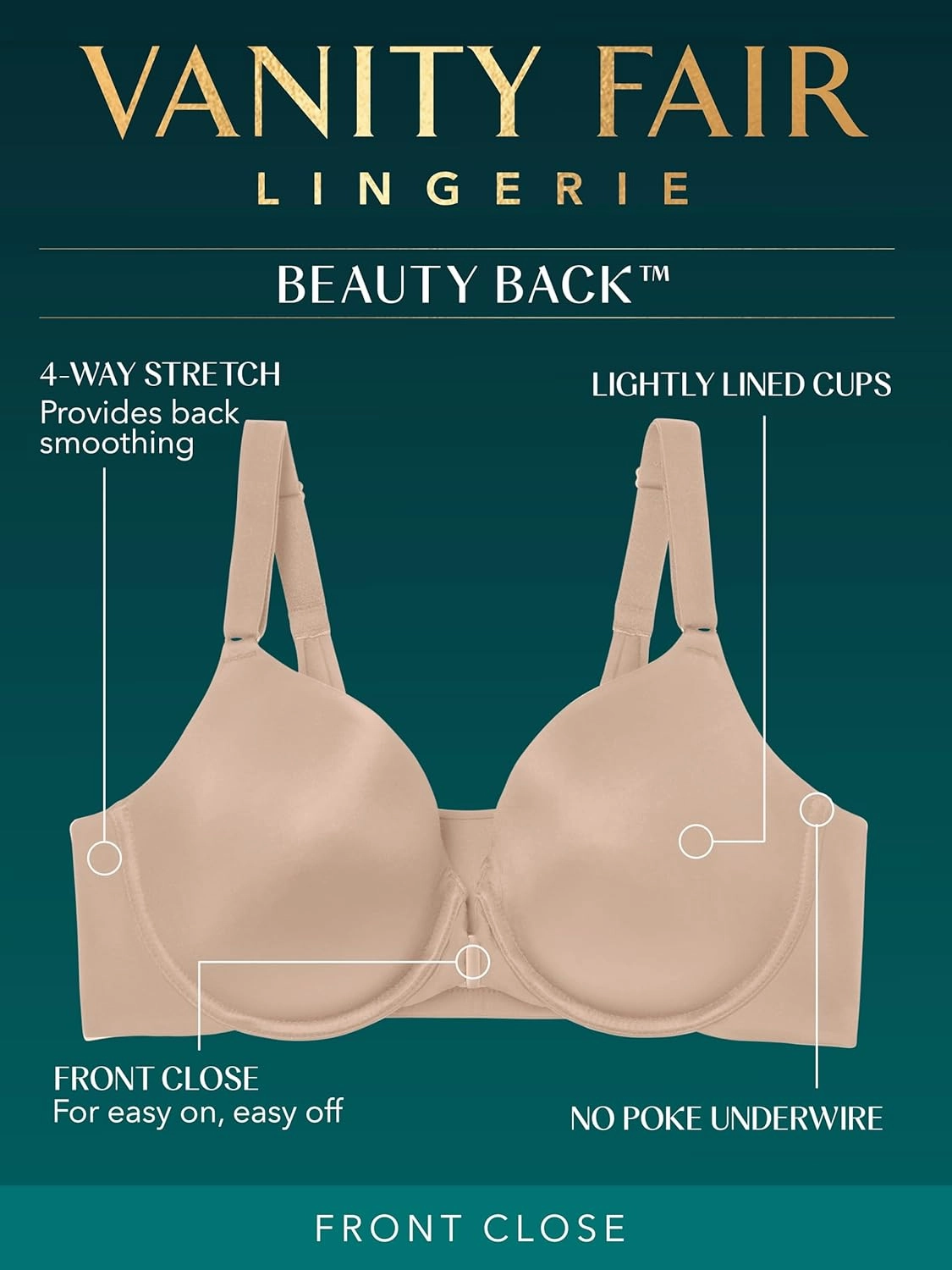 Vanity Fair Women's Full Figure Front Closure Bra, Beauty Back Smoothing, Lightly Lined Cups up to DDD
