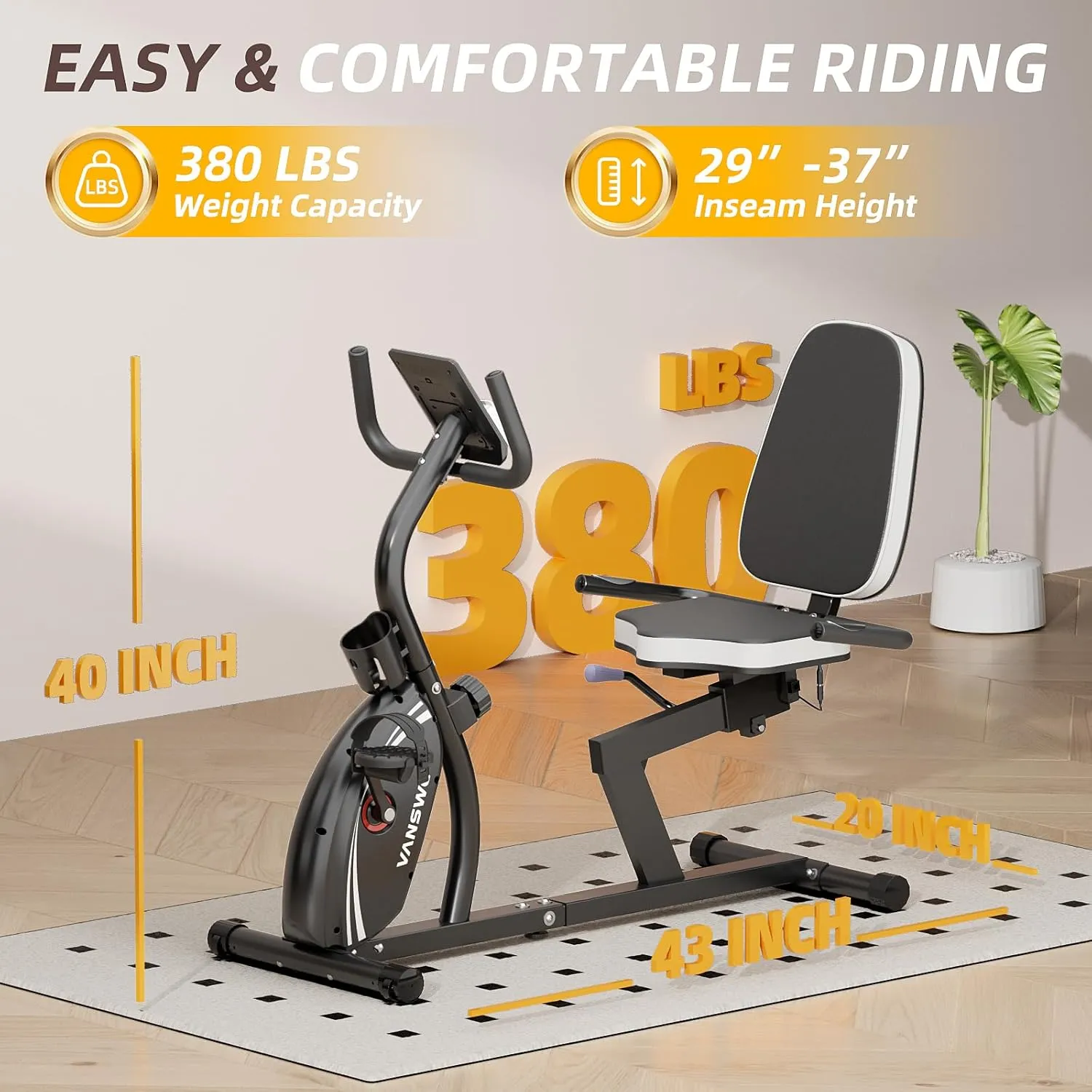 VANSWE Recumbent Exercise Bike for Adults Seniors - Recumbent Bikes for Home with Magnetic Resistance, Bluetooth and App Connectivity, Pulse Sensor