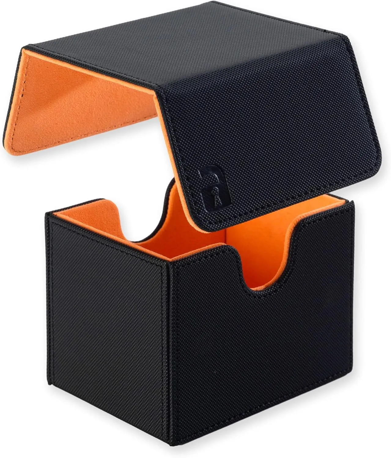 Vault X Trading Card Sideloading Deck Box, 100  sleeved cards, Premium Exo-Tec Material, Card Holder Storage Box, Detachable Magnetic Lid, for MTG Commander Game, TCG (Black/Electric Orange)