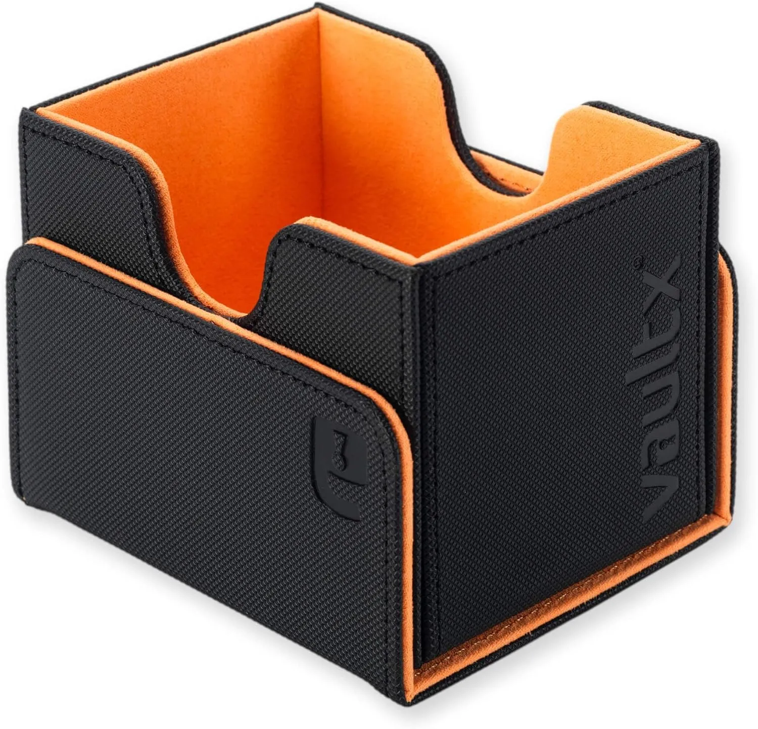 Vault X Trading Card Sideloading Deck Box, 100  sleeved cards, Premium Exo-Tec Material, Card Holder Storage Box, Detachable Magnetic Lid, for MTG Commander Game, TCG (Black/Electric Orange)