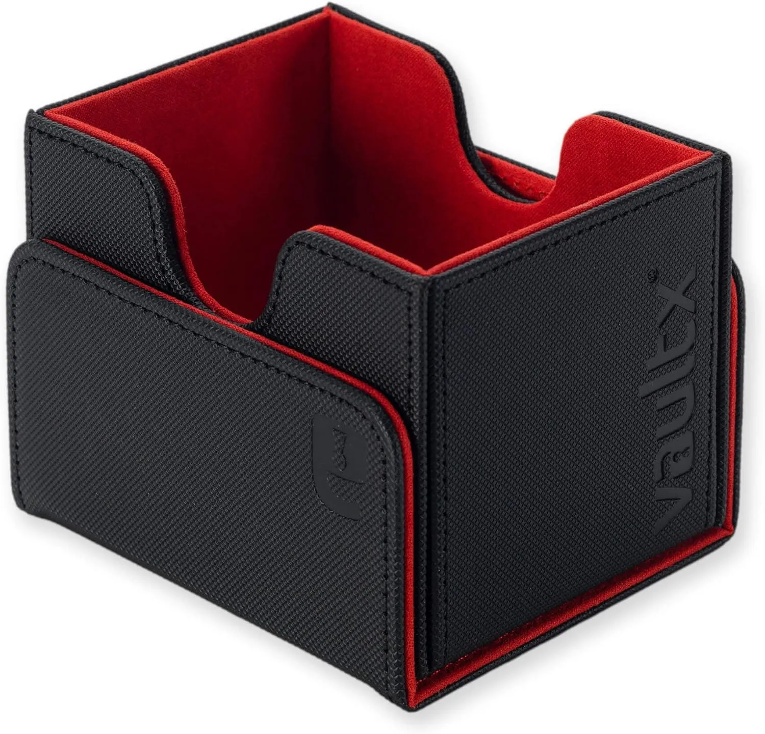Vault X Trading Card Sideloading Deck Box, 100  sleeved cards, Premium Exo-Tec Material, Card Holder Storage Box, Detachable Magnetic Lid, for MTG Commander Game, TCG (Black/Electric Red)