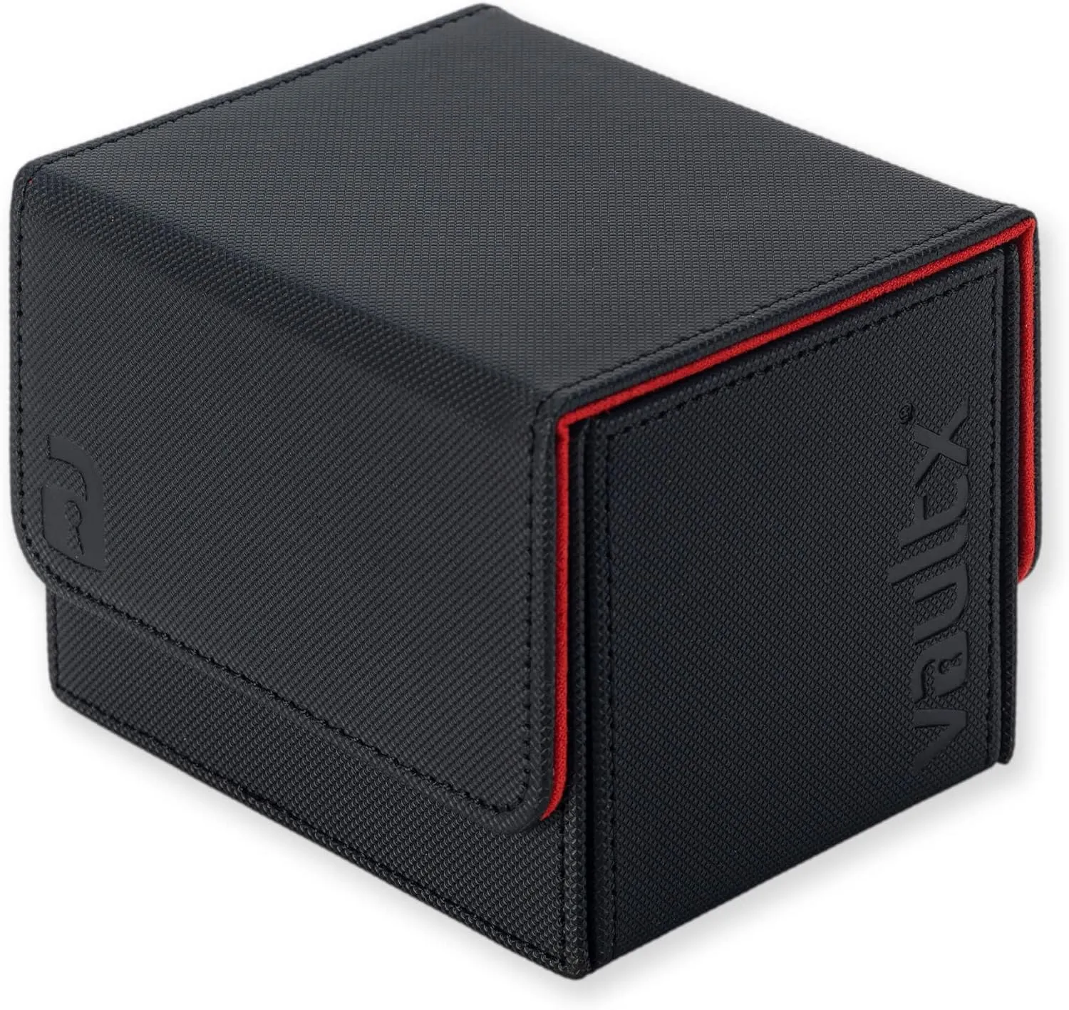 Vault X Trading Card Sideloading Deck Box, 100  sleeved cards, Premium Exo-Tec Material, Card Holder Storage Box, Detachable Magnetic Lid, for MTG Commander Game, TCG (Black/Electric Red)