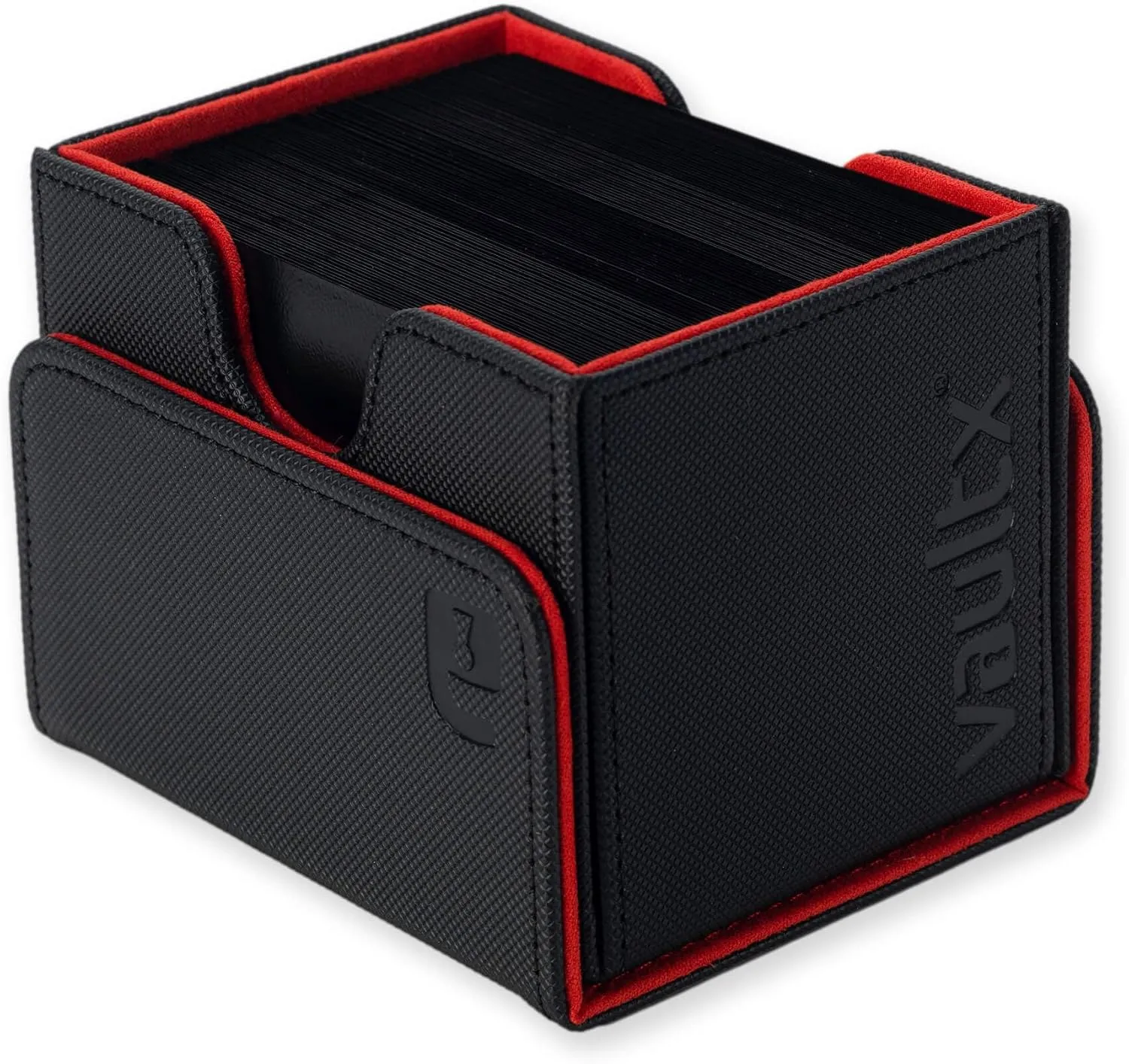 Vault X Trading Card Sideloading Deck Box, 100  sleeved cards, Premium Exo-Tec Material, Card Holder Storage Box, Detachable Magnetic Lid, for MTG Commander Game, TCG (Black/Electric Red)