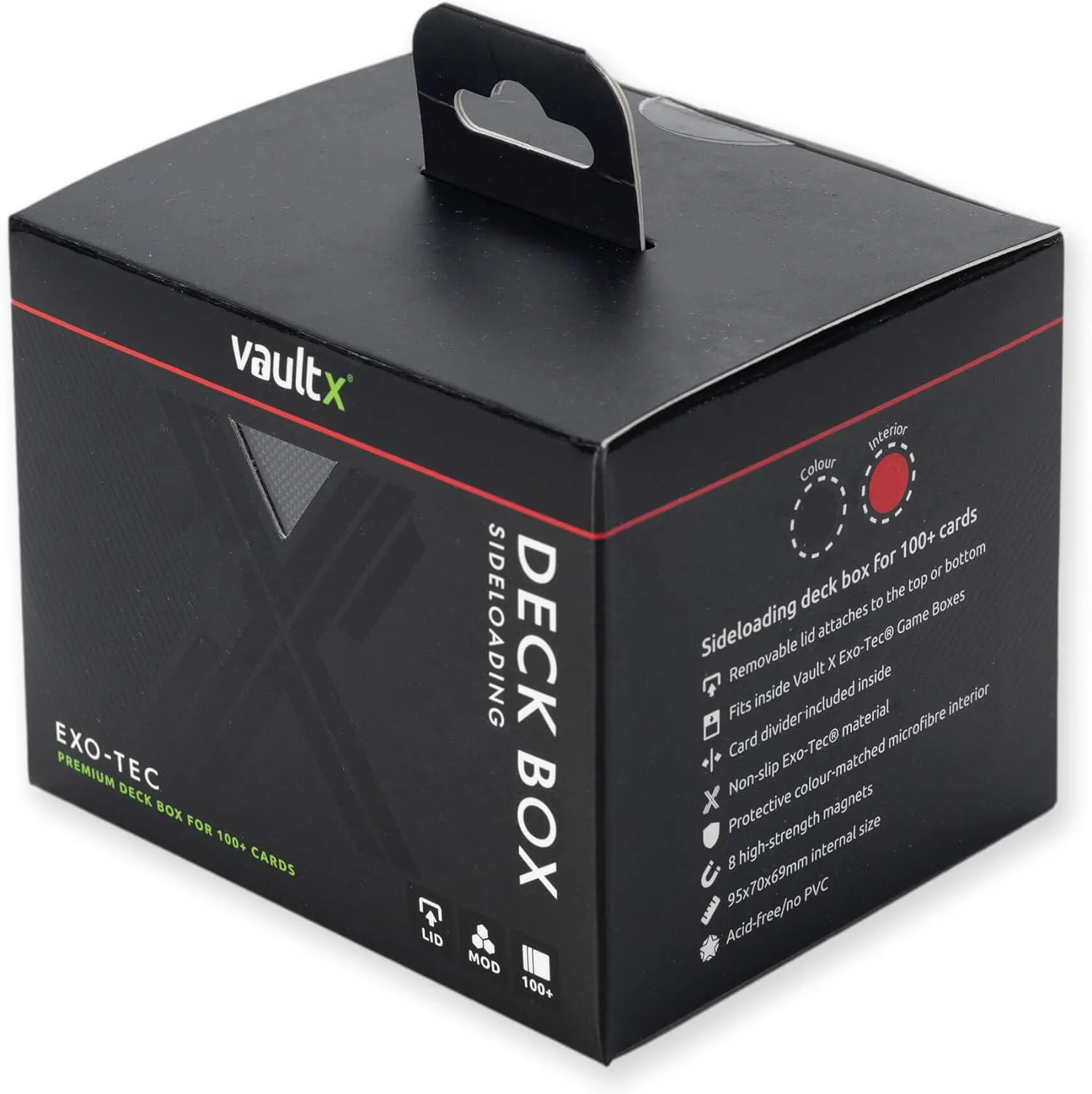 Vault X Trading Card Sideloading Deck Box, 100  sleeved cards, Premium Exo-Tec Material, Card Holder Storage Box, Detachable Magnetic Lid, for MTG Commander Game, TCG (Black/Electric Red)