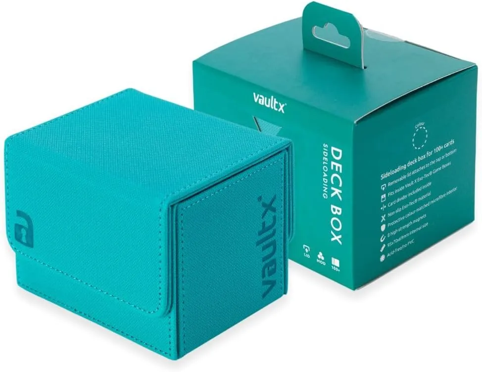 Vault X Trading Card Sideloading Deck Box, 100  sleeved cards, Premium Exo-Tec Material, Card Holder Storage Box, Detachable Magnetic Lid, for MTG Commander Game, TCG (Teal)