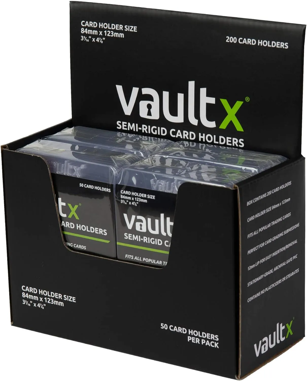 Vault X Wide-Fit Semi-Rigid Card Holders for Trading Cards & Sports Card Grading submissions (200 Pack)