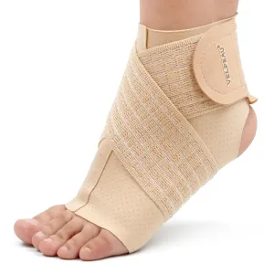 Velpeau Foot & Ankle Support Brace Compression Sleeve with Adjustable Strap, Elastic Wrap for Plantar Fasciitis, Achilles Tendonitis, Sprained, Sports Bandage Sock for Men Women (Khaki - Reg)