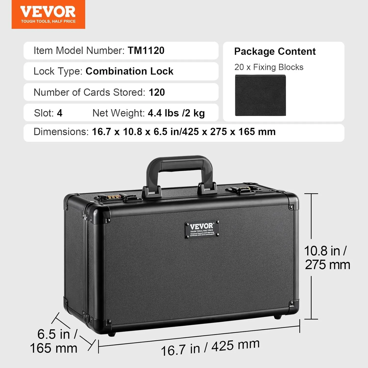 VEVOR 120 PSA Graded Card Storage Box 4 Slots, with Coded Lock Foam Dividers, Graded Sports Cards Holder Carrying Case for 84 BGS Cards 96 SGC Cards 428 Top Loaders or 999  Loose Cards