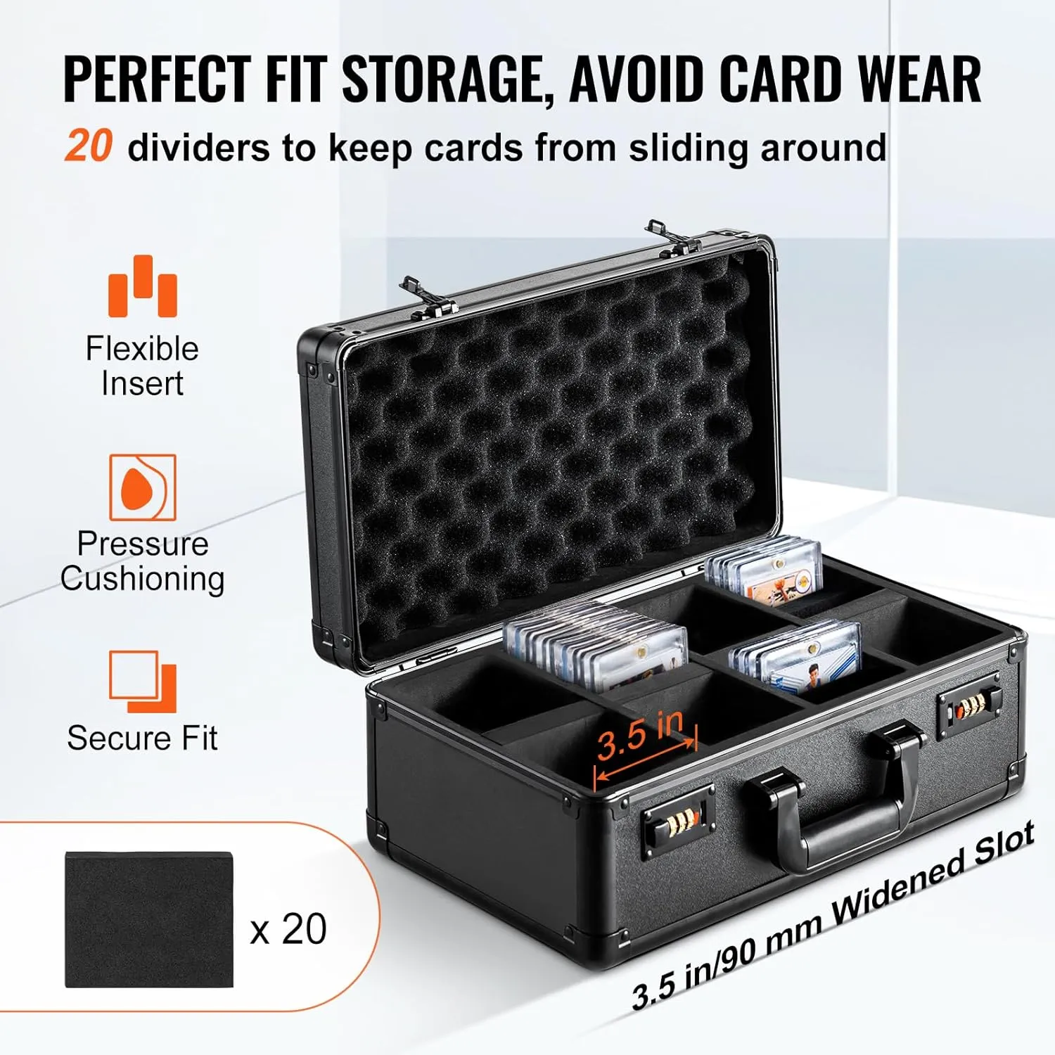 VEVOR 120 PSA Graded Card Storage Box 4 Slots, with Coded Lock Foam Dividers, Graded Sports Cards Holder Carrying Case for 84 BGS Cards 96 SGC Cards 428 Top Loaders or 999  Loose Cards