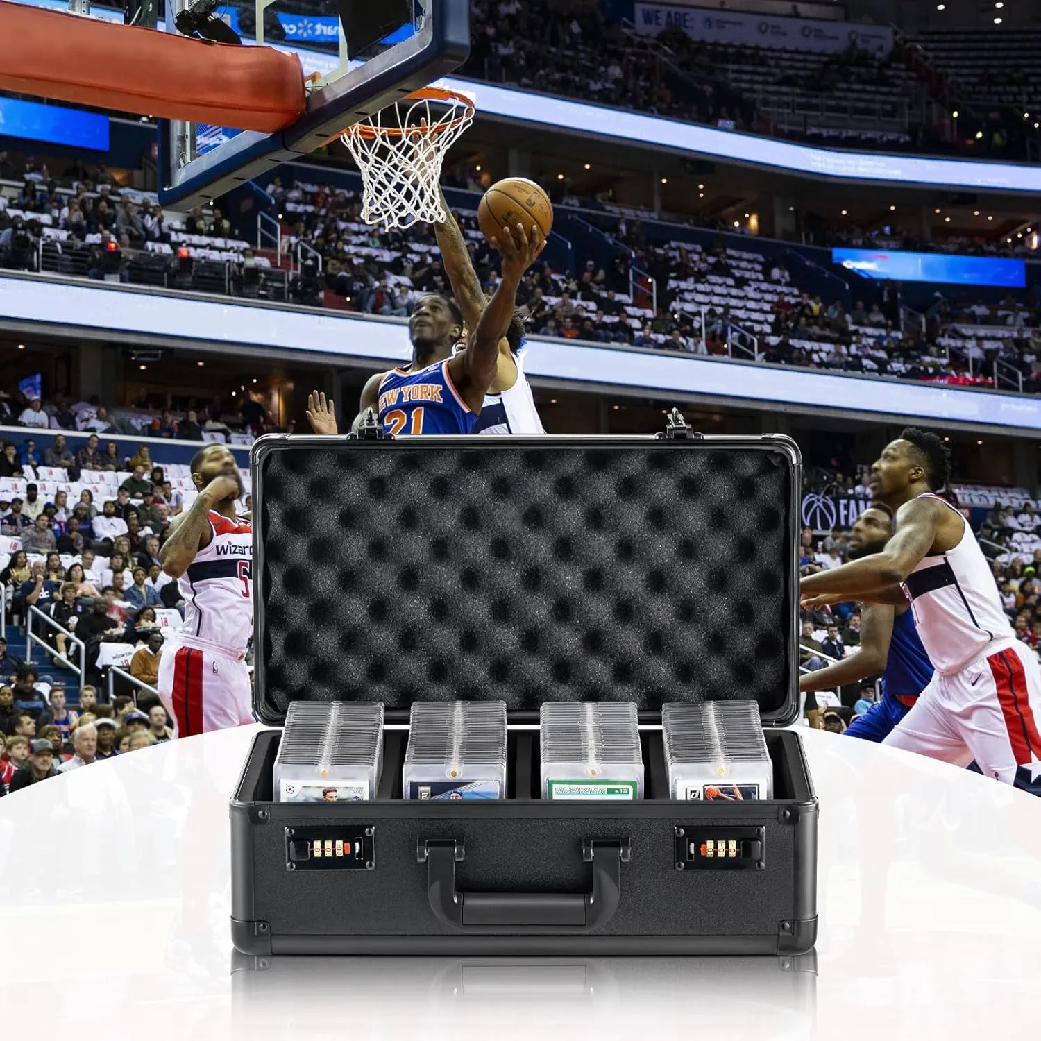 VEVOR 120 PSA Graded Card Storage Box 4 Slots, with Coded Lock Foam Dividers, Graded Sports Cards Holder Carrying Case for 84 BGS Cards 96 SGC Cards 428 Top Loaders or 999  Loose Cards