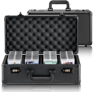 VEVOR 120 PSA Graded Card Storage Box 4 Slots, with Coded Lock Foam Dividers, Graded Sports Cards Holder Carrying Case for 84 BGS Cards 96 SGC Cards 428 Top Loaders or 999  Loose Cards