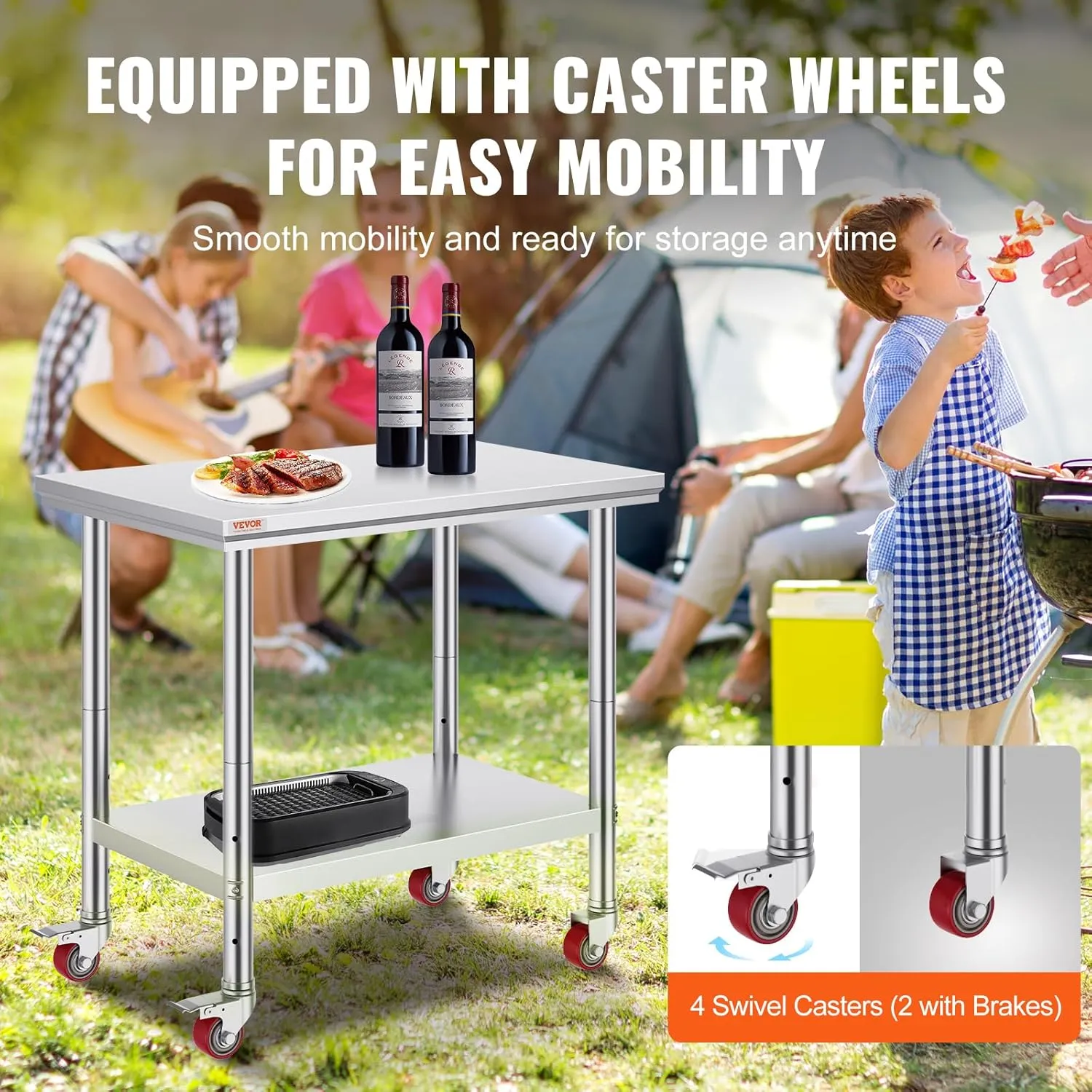 Vevor Mophorn Stainless Steel Work Table 36x24 Inch with 4 Wheels, Casters Heavy Duty Food Prep Worktable for Commercial Kitchen Restaurant, Silver