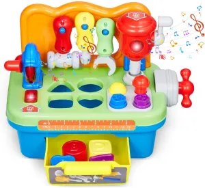 VEVOR Musical Workbench Toy, Sounds & Lights, Musical Learning Workbench for Toddler Age 2 Years and Up, Baby Pretend Play Tool Set, Infant Shape Sorter Activities, Kids Pounding Game, Boys & Girls