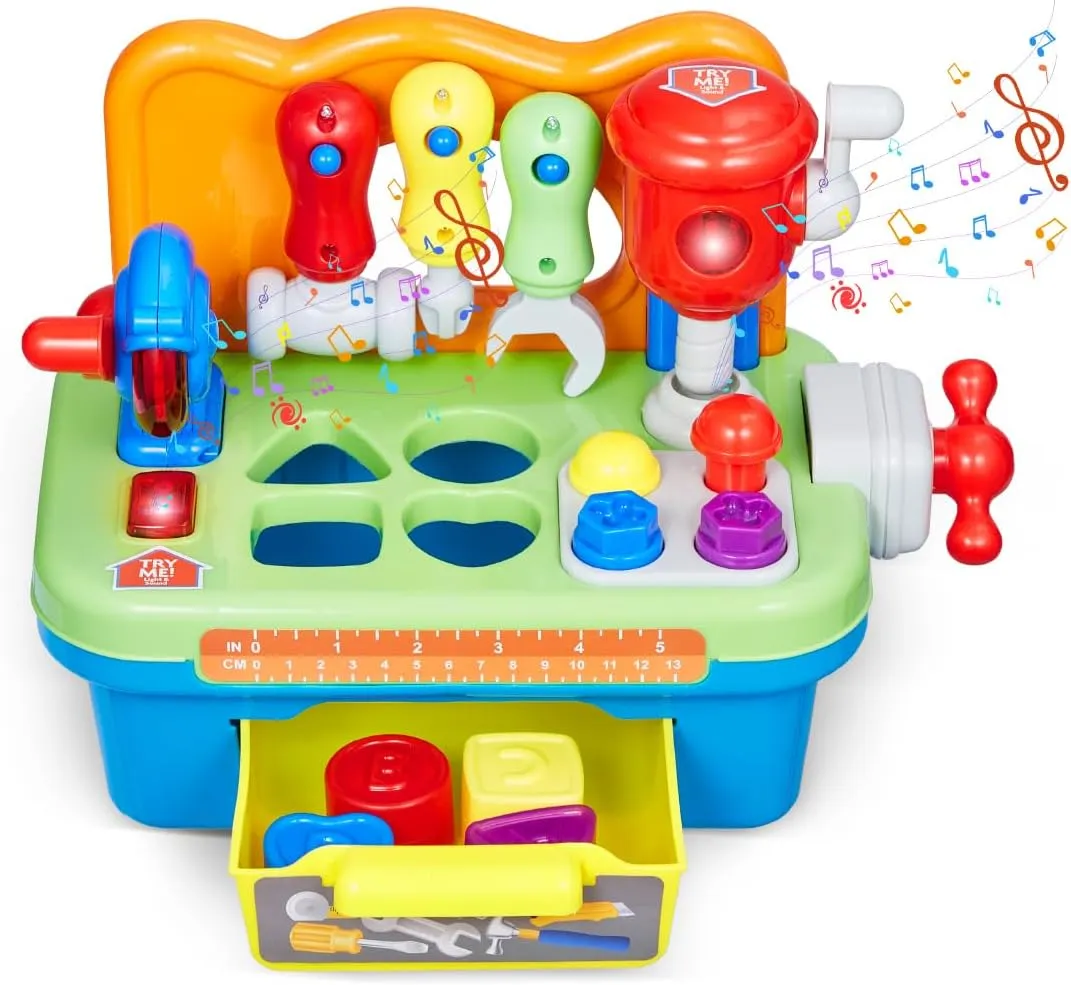 VEVOR Musical Workbench Toy, Sounds & Lights, Musical Learning Workbench for Toddler Age 2 Years and Up, Baby Pretend Play Tool Set, Infant Shape Sorter Activities, Kids Pounding Game, Boys & Girls