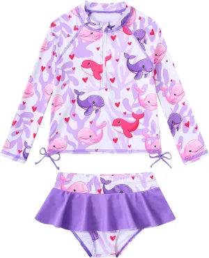 Vieille Toddler Girls Swimsuit 2 Piece Rash Guard Sets Long Sleeve Bathing Suit with UPF 50  Sun Protection 2-6 Years