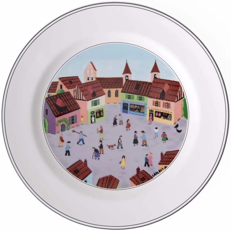 Villeroy & Boch Design Naif Dinner Plate #4-Old Village Square, 10.5 in, Premium Porcelain, White/Colorful