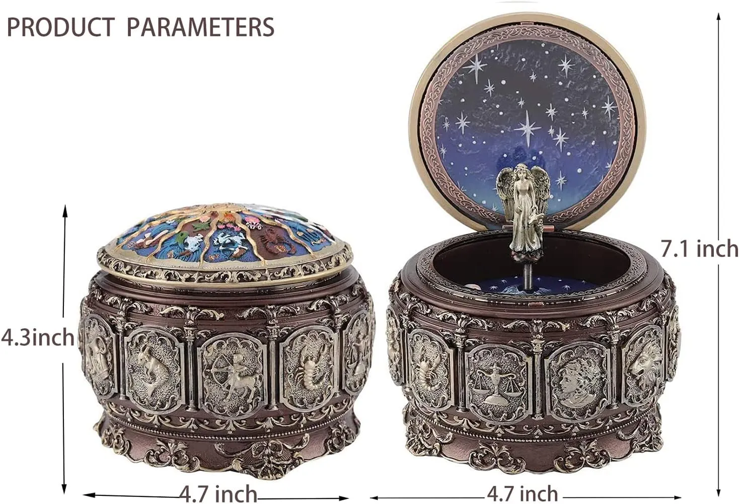 Vintage Music Box Constellation Style Plays Castle in The Sky Tune, Goddess Rotating Musical Box Sankyo 18-Note Wind Up Hand-Painted Collectible Zodiac Gift for Christmas Birthday