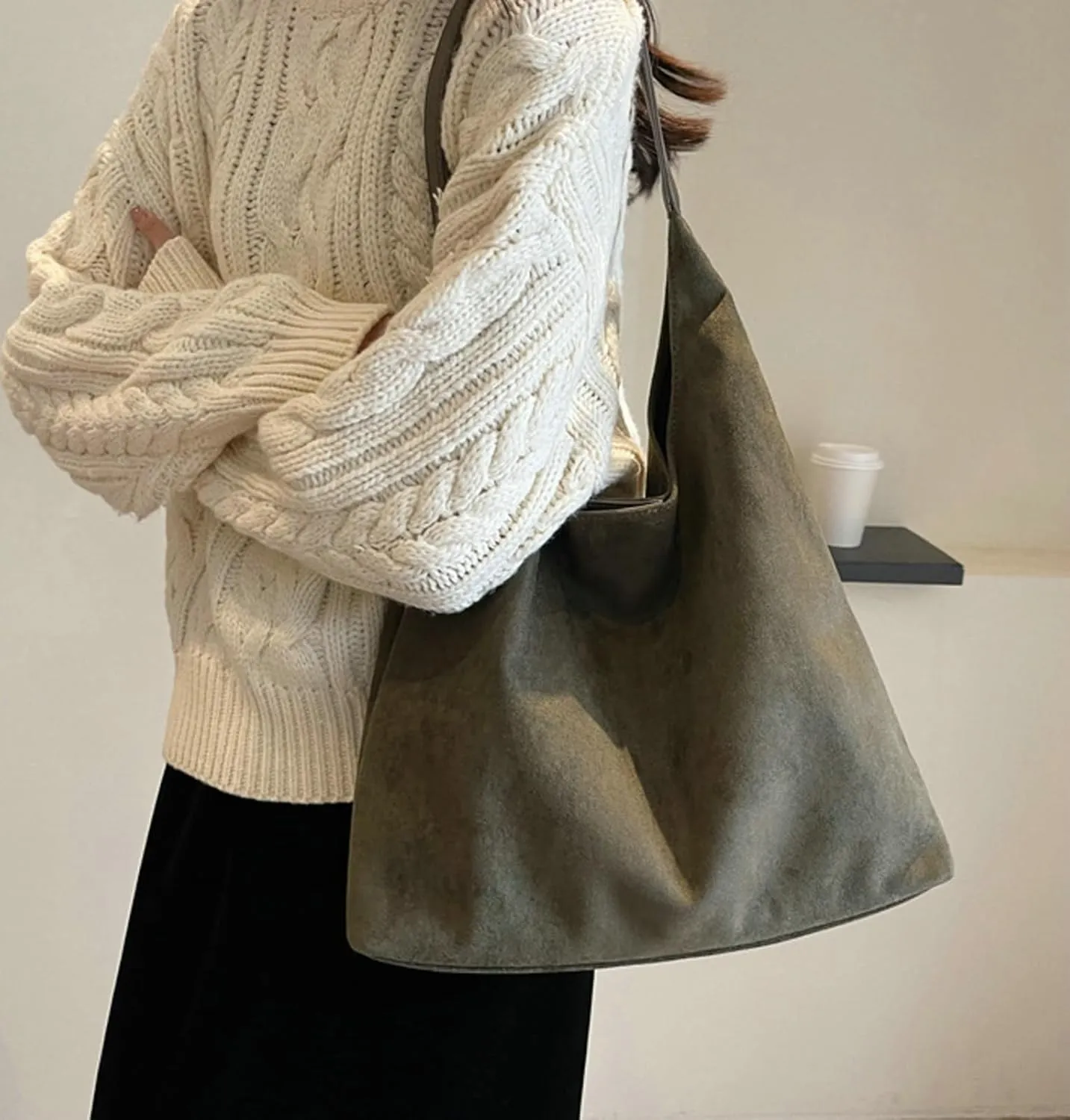 Vintage Suede Tote Bag for Women Autumn Winter 2025 Collection Retro Casual Commute Large Capacity Shoulder Bag