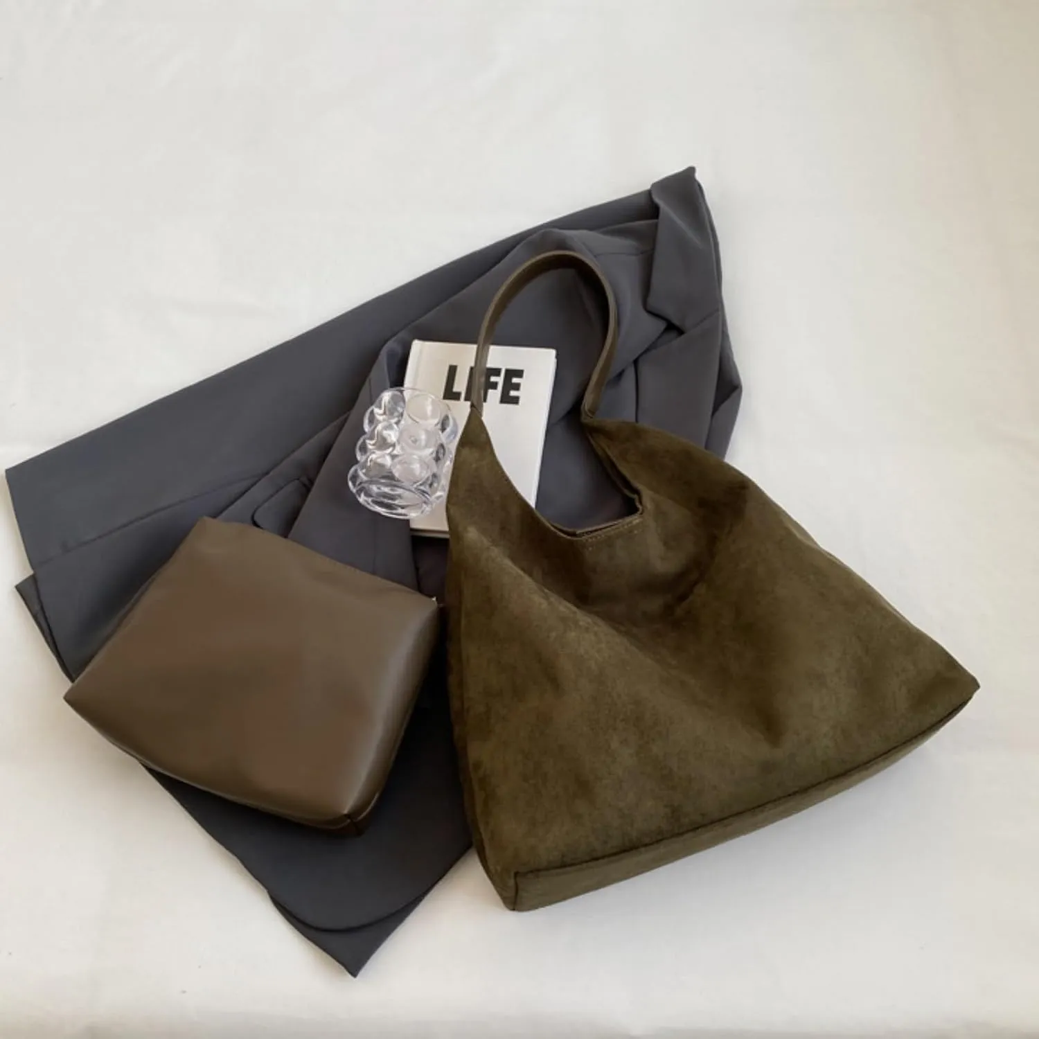 Vintage Suede Tote Bag for Women Autumn Winter 2025 Collection Retro Casual Commute Large Capacity Shoulder Bag