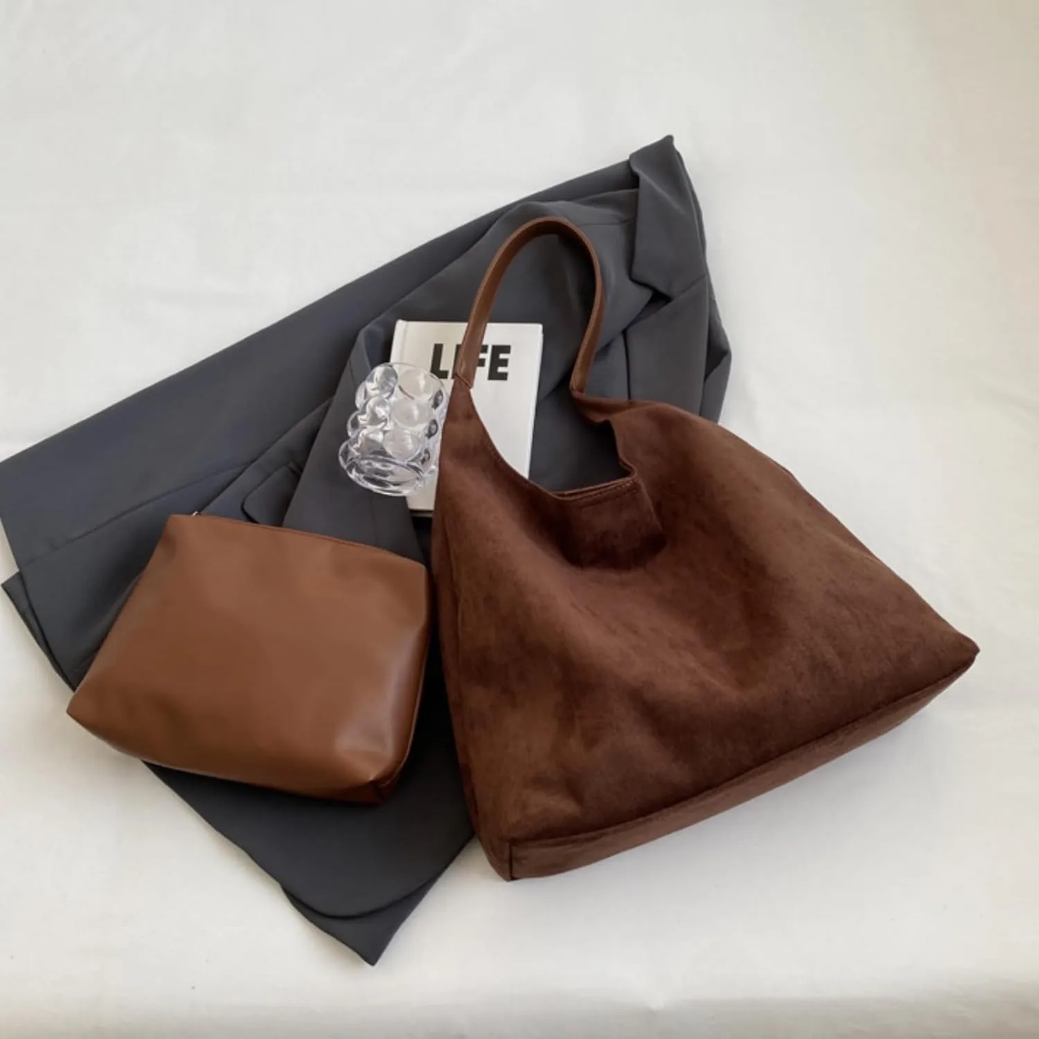 Vintage Suede Tote Bag for Women Autumn Winter 2025 Collection Retro Casual Commute Large Capacity Shoulder Bag