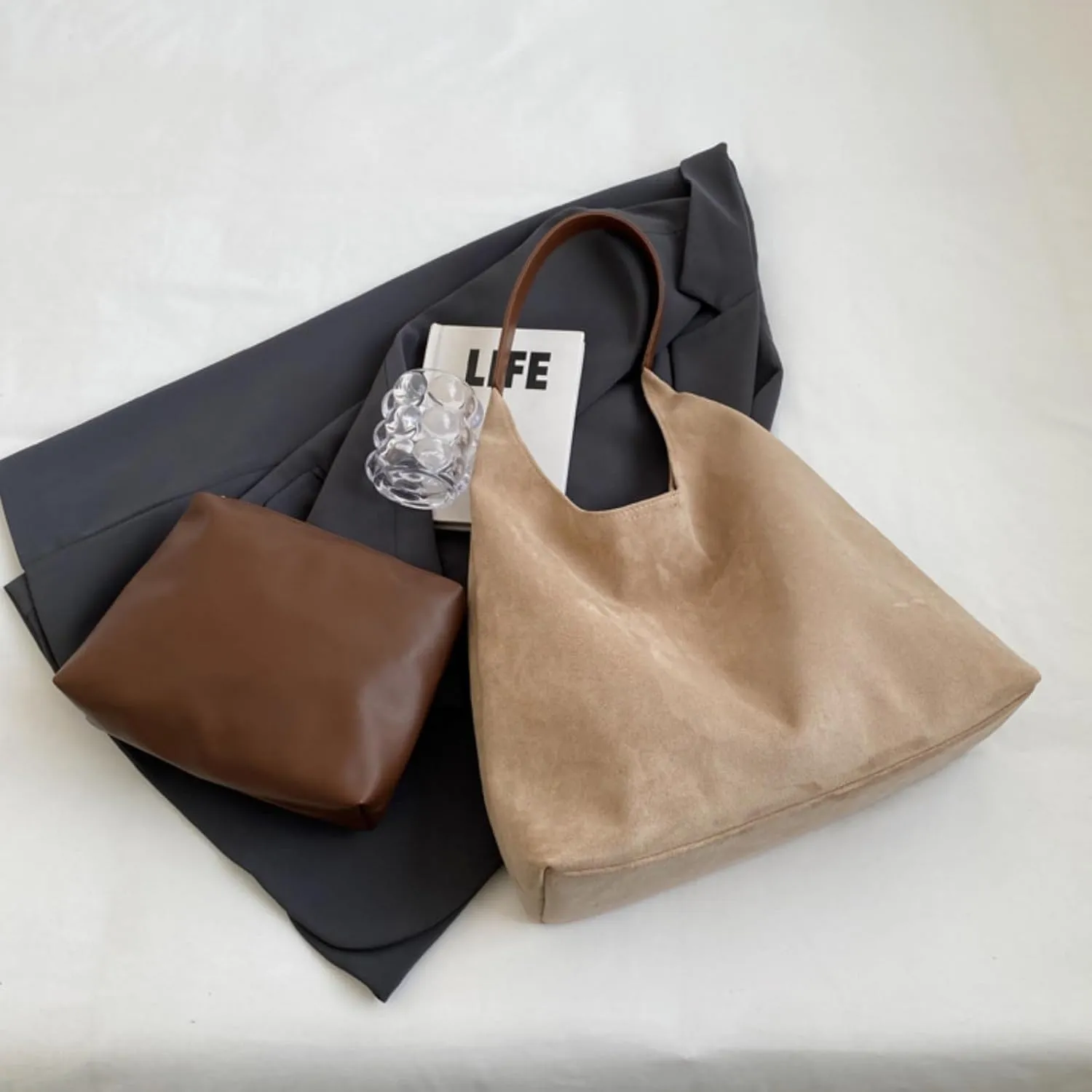 Vintage Suede Tote Bag for Women Autumn Winter 2025 Collection Retro Casual Commute Large Capacity Shoulder Bag