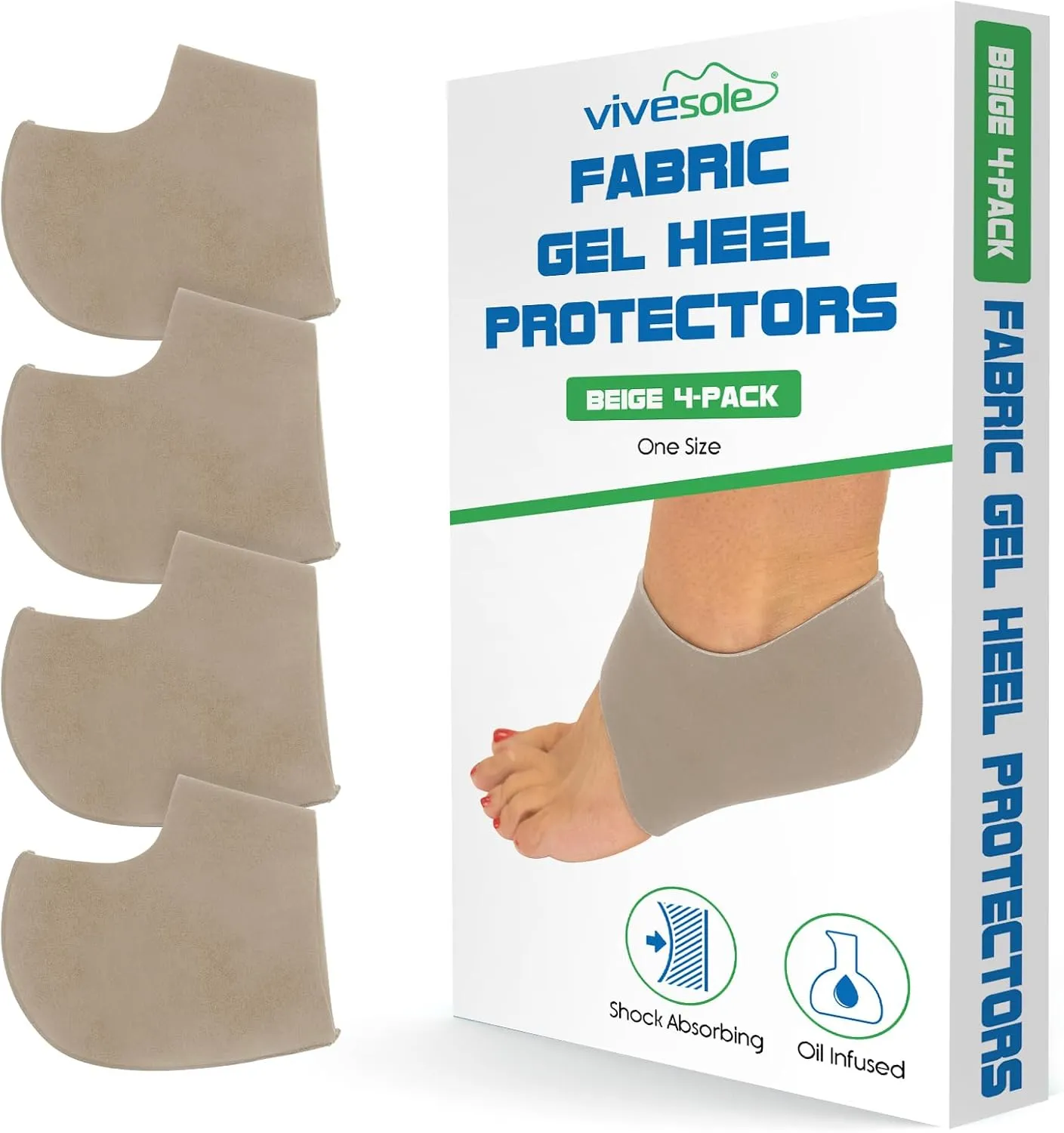 ViveSole Heel Protectors for Feet (2 Pairs)- Guards for Shoes, Covers, Creases - FSA, HSA Approved - Plantar Fasciitis Insoles for Pain Relief - Silicone Gel Comfort Pads for Women and Men