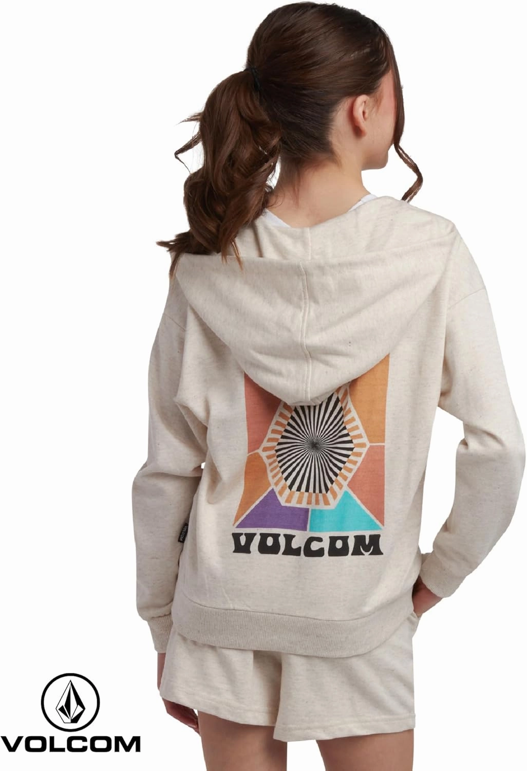 Volcom Girls' Fleece Short Set - 2 Piece Long Sleeve Full Zip Up Hoodie Sweatshirt and Matching Sweat Shorts (Sizes: 4-12)