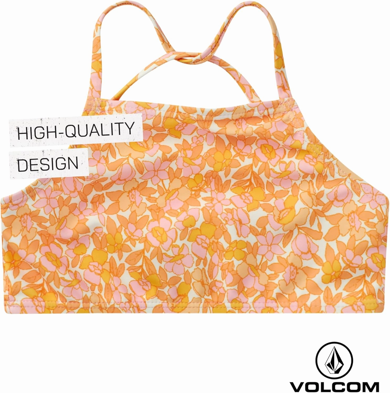 Volcom Girls' Swimsuit Set - 3 Piece UPF50  High Neck Bikini Top, Bikini Bottom and Matching Swim Shorts for Girls (2T-16)