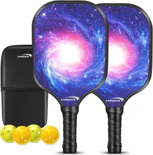Vsmooth Pickleball Paddles USAPA Approved Graphite Pickleball Rackets with Comfort Grip Pickleball Paddles Set of 4 with Pickleball Balls Premium Fiberglass Pickleball Racket Play with Family