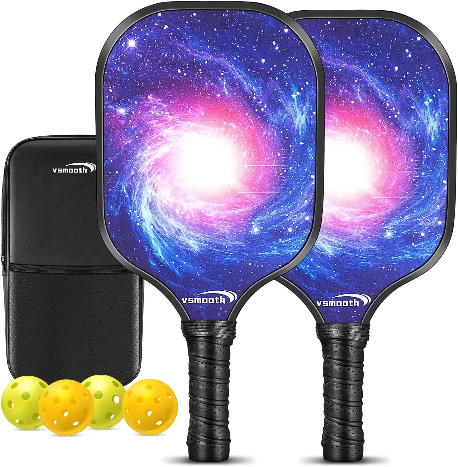 Vsmooth Pickleball Paddles USAPA Approved Graphite Pickleball Rackets with Comfort Grip Pickleball Paddles Set of 4 with Pickleball Balls Premium Fiberglass Pickleball Racket Play with Family
