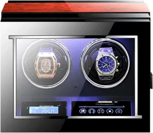 Watch Winder Case Led,Piano Finish Exterior and Soft Flexible Watch Pillows Automatic Watch Winder Box,2 Winding Spaces with Touch Display