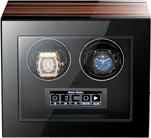 Watch Winder for Double Automatic Watch with Flexible Watch Pillow Ultra-Quiet Motors Built-in LED Illumination and LCD Touchscreen Control