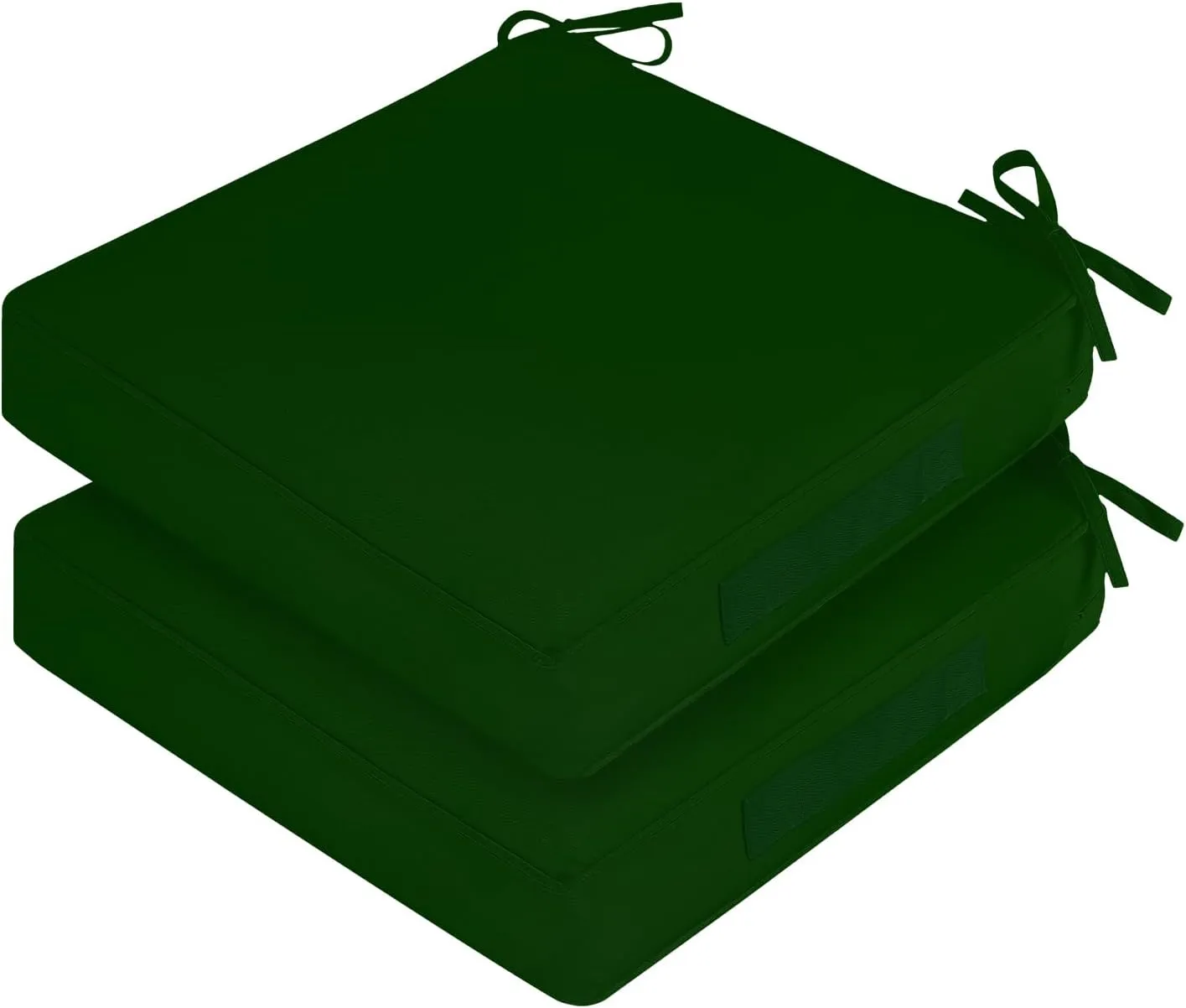 Waterproof Outdoor Chair Cushions Set of 2, Square Outdoor Seat Cushions with Ties and Removable Covers, 19 x 19 Outdoor Cushions for Patio Furniture with Portable Handle(Forest Green)
