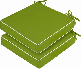 Waterproof Outdoor Chair Cushions Set of 2, Square Outdoor Seat Cushions with Ties and Removable Covers, 19 x 19 Outdoor Cushions for Patio Furniture with Portable Handle(Grass Green/White)
