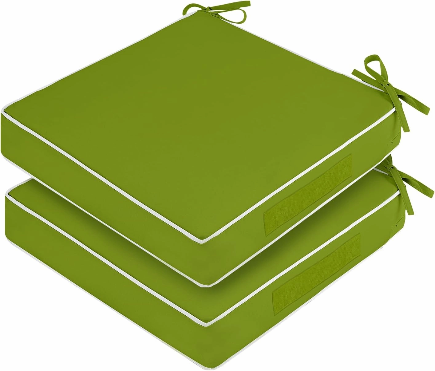 Waterproof Outdoor Chair Cushions Set of 2, Square Outdoor Seat Cushions with Ties and Removable Covers, 19 x 19 Outdoor Cushions for Patio Furniture with Portable Handle(Grass Green/White)