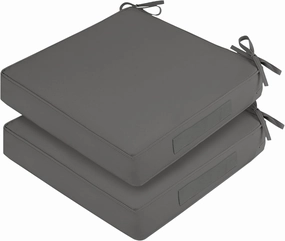 Waterproof Outdoor Chair Cushions Set of 2, Square Outdoor Seat Cushions with Ties and Removable Covers, 24 x 24 Outdoor Cushions for Patio Furniture with Portable Handle(Grey)