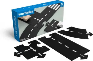 Waytoplay Expressway, 16 Piece Circuit for Toy Cars - Flexible, Indestructible, and Waterproof - Modular Car Tracks - Made in The Netherlands