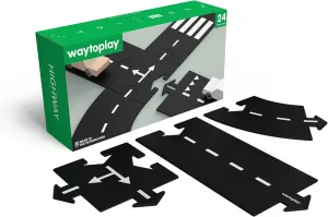 Waytoplay Highway, 24 Piece Circuit for Toy Cars - Flexible, Indestructible, and Waterproof - Modular Car Tracks - Made in The Netherlands